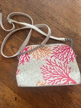 White Crossbody Bag with Coral-Print Accent